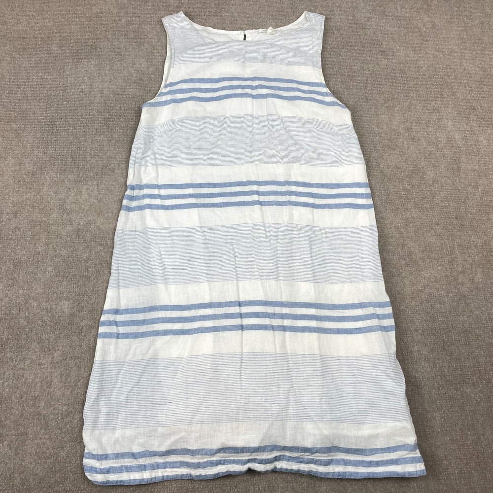Beachlunchlounge Dress Womens Medium White Navy Striped Cotton Keyhole Back
